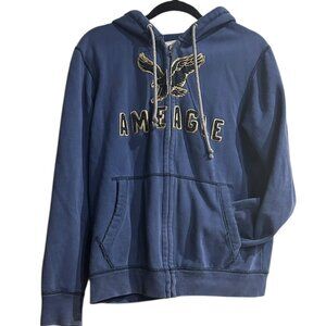 American Eagle Men’s Vintage Blue Full-Zip Hoodie Sz M Spell Out Y2K Cozycore